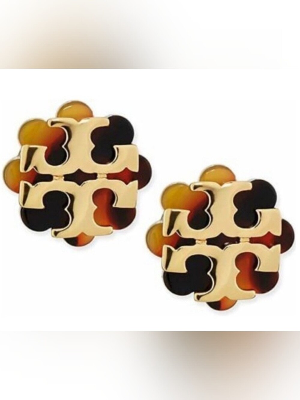 Tory Burch Gold-Tone Logo Studs with Tortoiseshell Accents